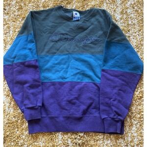 Vintage‎ 90's Champion Crew Neck Sweatshirt Medium Color Block Embroidered USA